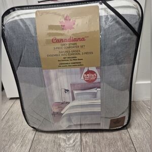 Canadiana Yarn-dyed Woven Grey Striped Design Double/Queen 3-Piece Comforter Set